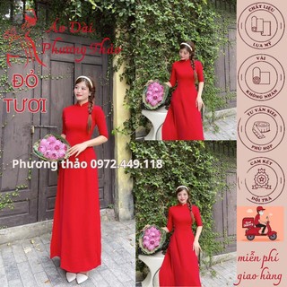 Áo dài truyền thống lụa mỹ màu đỏ tươi, cổ 2 phân , trơn , tay lỡ ms đttl2p