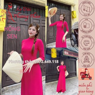 Áo dài truyền thống lụa mỹ màu hồng sen, cổ 2 phân , trơn , tay lỡ ms hstl2p
