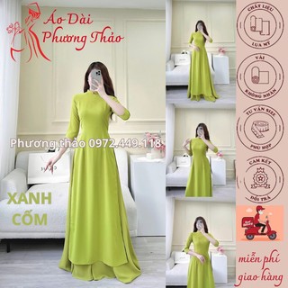 Áo dài truyền thống lụa mỹ màu xanh cốm, cổ 2 phân , trơn , tay lỡ ms xctl2p