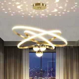 Đèn thả 3 vòng phản chiều trăng sao LED XANH có điều khiển từ xa ánh sáng đổi 3 chế độ màu,Đèn thả phòng khách phòng ngủ