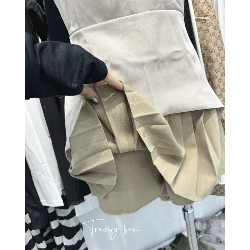 Set áo yếm pelum kèm cổ hoa mix chân váy xếp ly