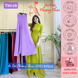 Quần váy lụa Mỹ màu tím cà, dáng xoè ống rộng 90cm QVTC