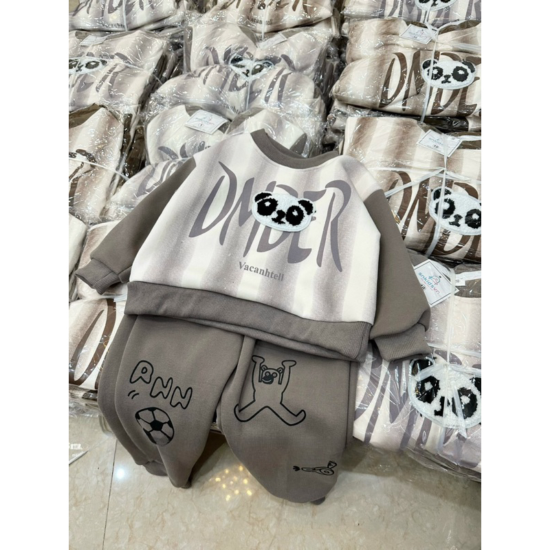 Quần áo bé trai, bộ thu đông chất nỉ hình gấu Panda cho bé 10-30kg