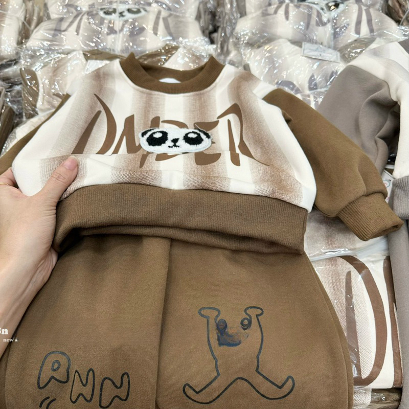 Quần áo bé trai, bộ thu đông chất nỉ hình gấu Panda cho bé 10-30kg