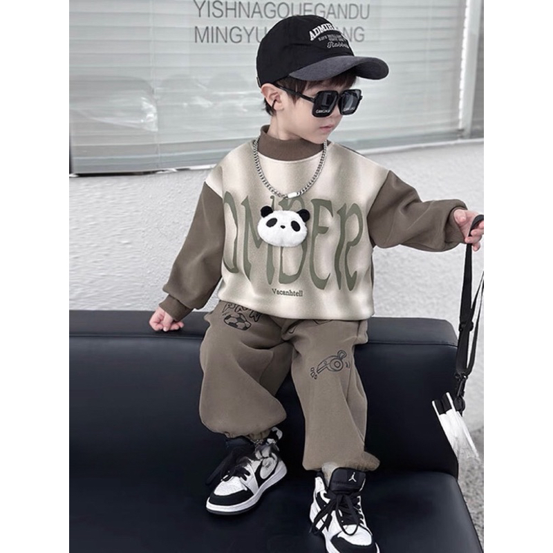 Quần áo bé trai, bộ thu đông chất nỉ hình gấu Panda cho bé 10-30kg