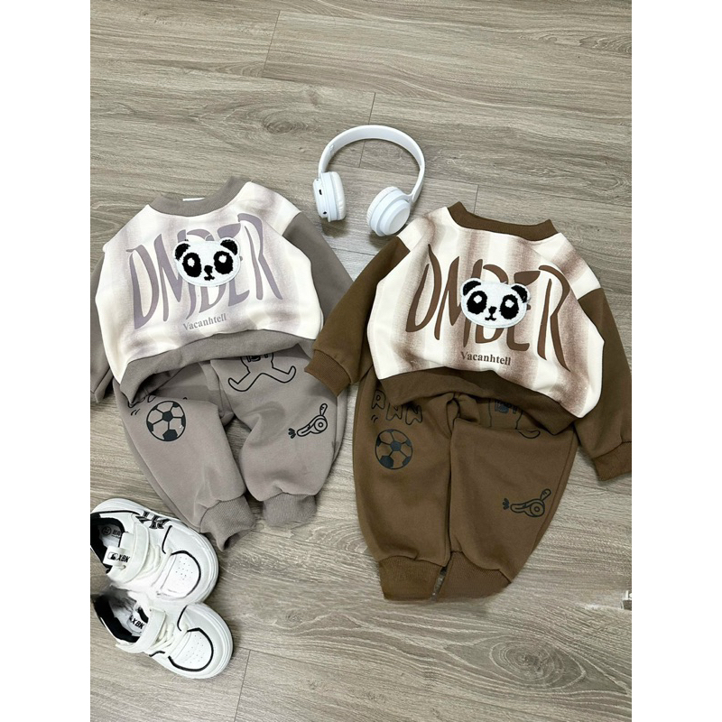 Quần áo bé trai, bộ thu đông chất nỉ hình gấu Panda cho bé 10-30kg