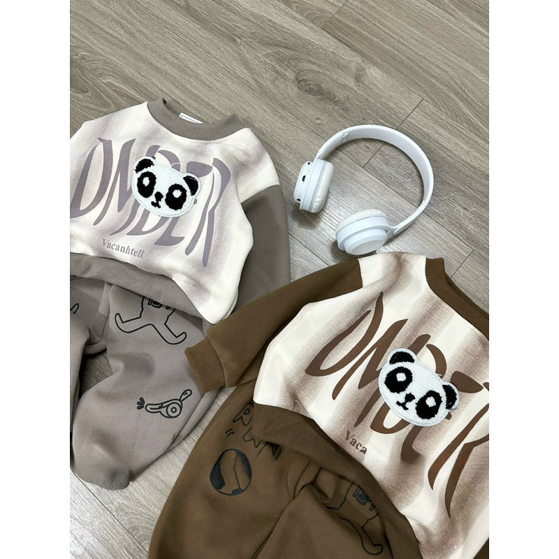 Quần áo bé trai, bộ thu đông chất nỉ hình gấu Panda cho bé 10-30kg