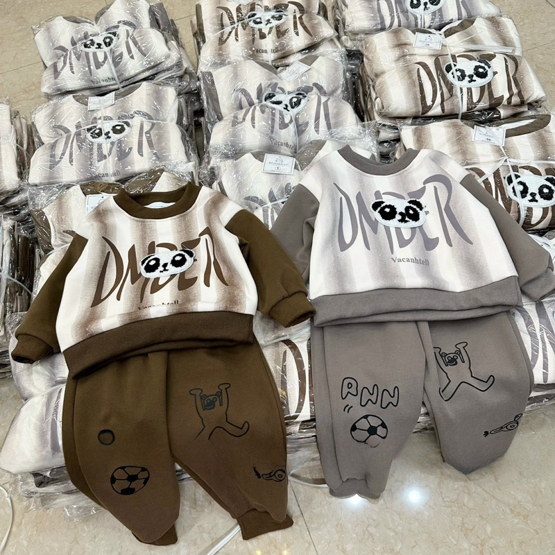 Quần áo bé trai, bộ thu đông chất nỉ hình gấu Panda cho bé 10-30kg