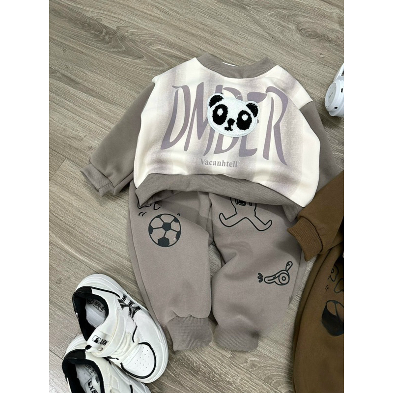 Quần áo bé trai, bộ thu đông chất nỉ hình gấu Panda cho bé 10-30kg