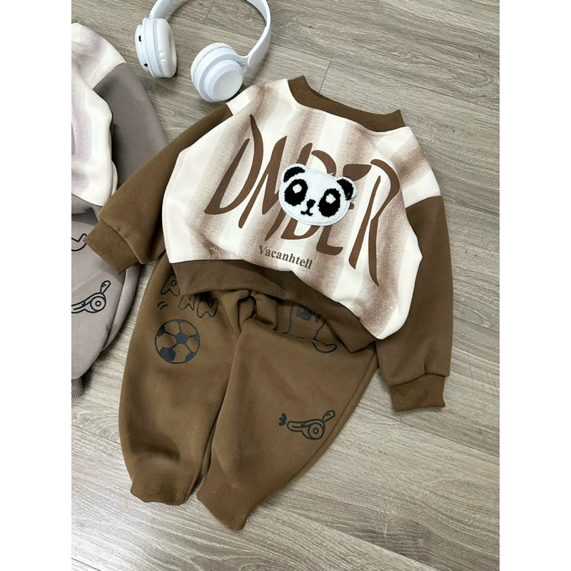 Quần áo bé trai, bộ thu đông chất nỉ hình gấu Panda cho bé 10-30kg