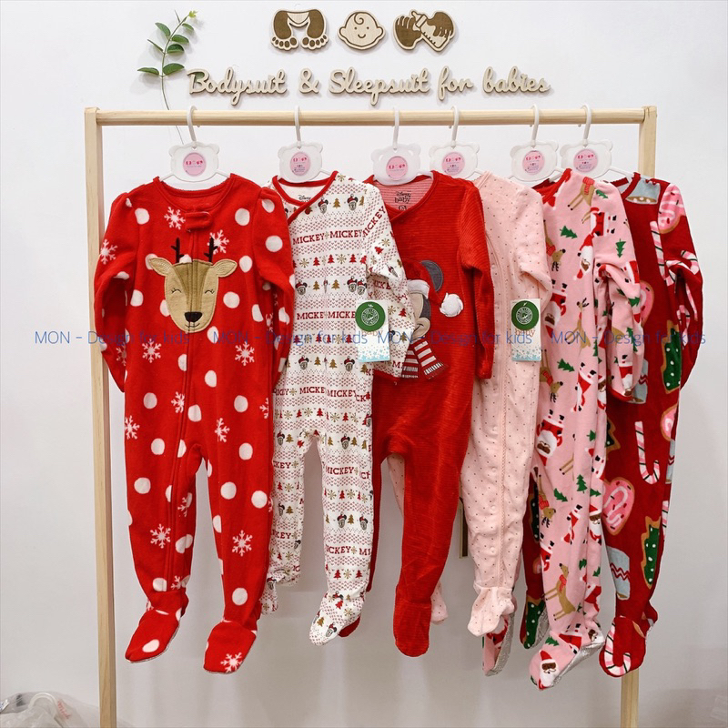 Bộ Sleepsuit NOEL nỉ và cotton / bộ body dài tay họa tiết mừng giáng sinh và Tết cho bé