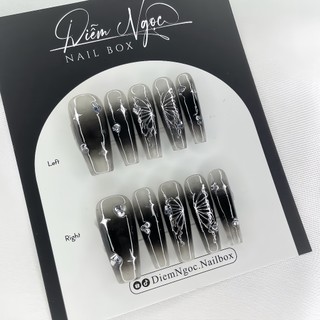 10 Nailbox Thiết Kế Ombre Đen Bướm Đính Đá