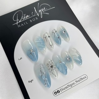 11 Nailbox Thiết Kế Loang Xanh Hoạ Tiết Tráng Gương Vẽ Nổi Siêu Cute