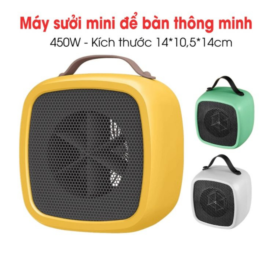 Quạt sưởi mini hình vuông để bàn kèm tai, máy sưởi ấm để bàn mùa đông công suất 500WI tiện lợi QS02