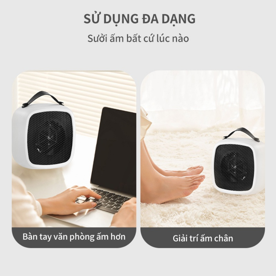 Quạt sưởi mini hình vuông để bàn kèm tai, máy sưởi ấm để bàn mùa đông công suất 500WI tiện lợi QS02