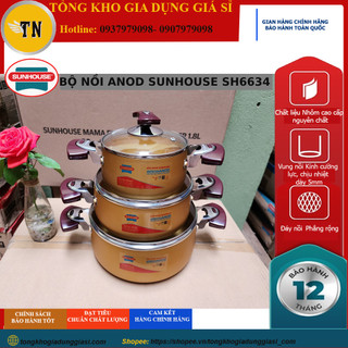 Bộ Nồi Anod Sunhouse SH6634 (Vung kính) Bảo hành 12 tháng