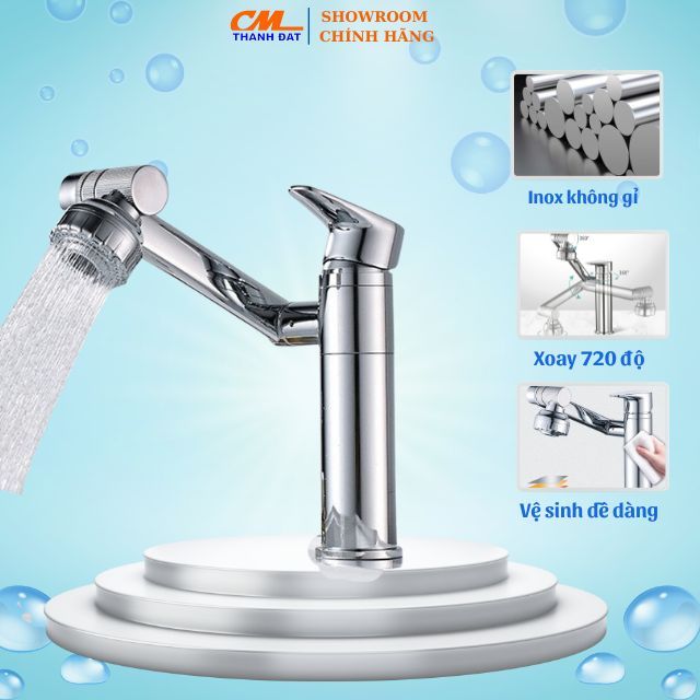 Vòi rửa mặt nóng lạnh cao cấp, vòi nước lavabo, vòi nước tăng áp thông minh xoay 360 độ