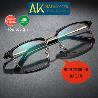 Gọng kính nam nửa gong Akastore kim loại giả cận vuông chặn ánh sáng xanh máy tính đọc sách nữ thời trang