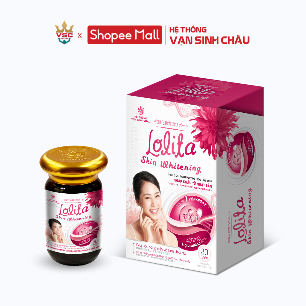 Viên uống hỗ trợ sáng da và đẹp da LOLITA Skin Whitening hộp lọ x 30 viên