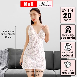 Đồ ngủ nữ WANNABE đầm ngủ DNS73 váy ngủ lụa bản vai viền nhúng nhẹ ren xinh xắn tạo sự đầy đặn cho vòng 1
