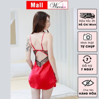 Đầm ngủ WANNABE DNS46 váy ngủ hở lưng phối ren nữ tính, khoe trọn lưng trần quyến rũ của bạn gái