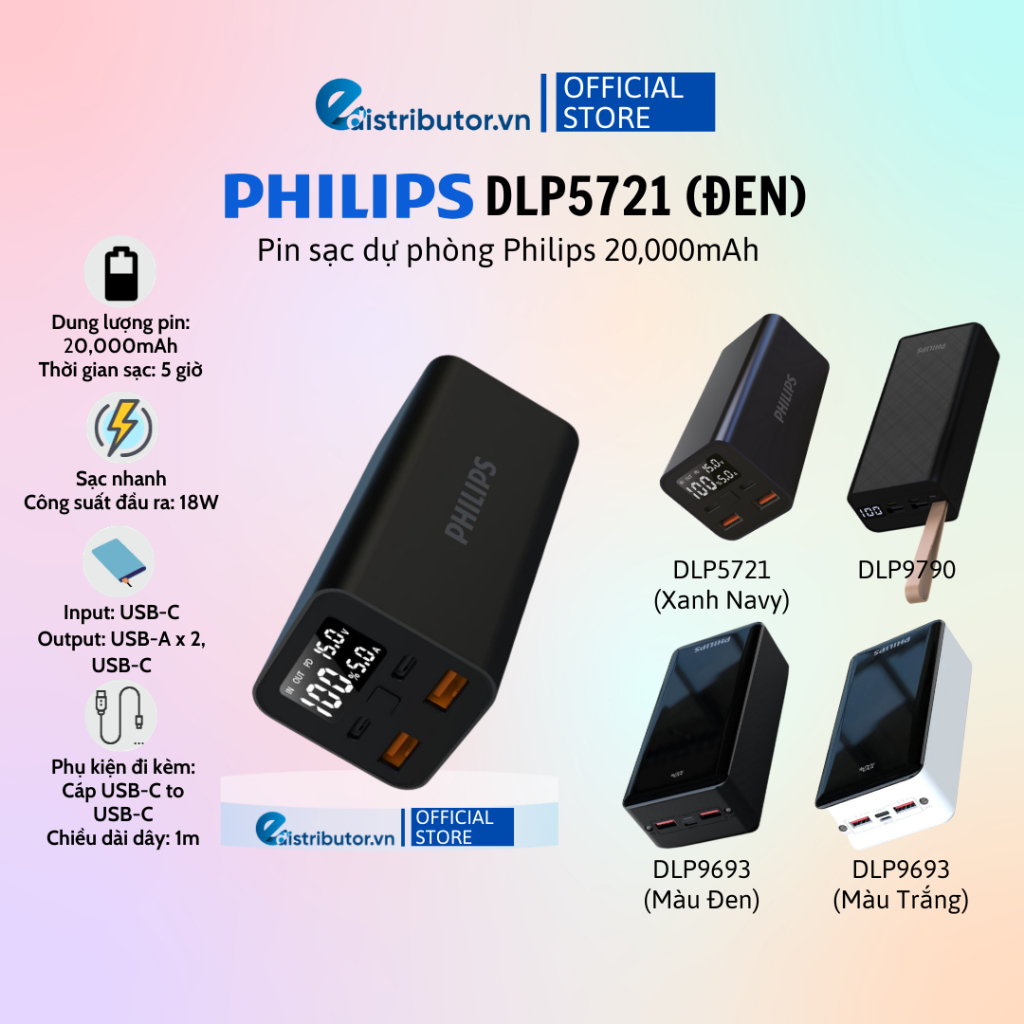 Pin sạc dự phòng Philips DLP9693 30000mAh - DLP9790/DLP5721 20000mAh - 100% chính hãng