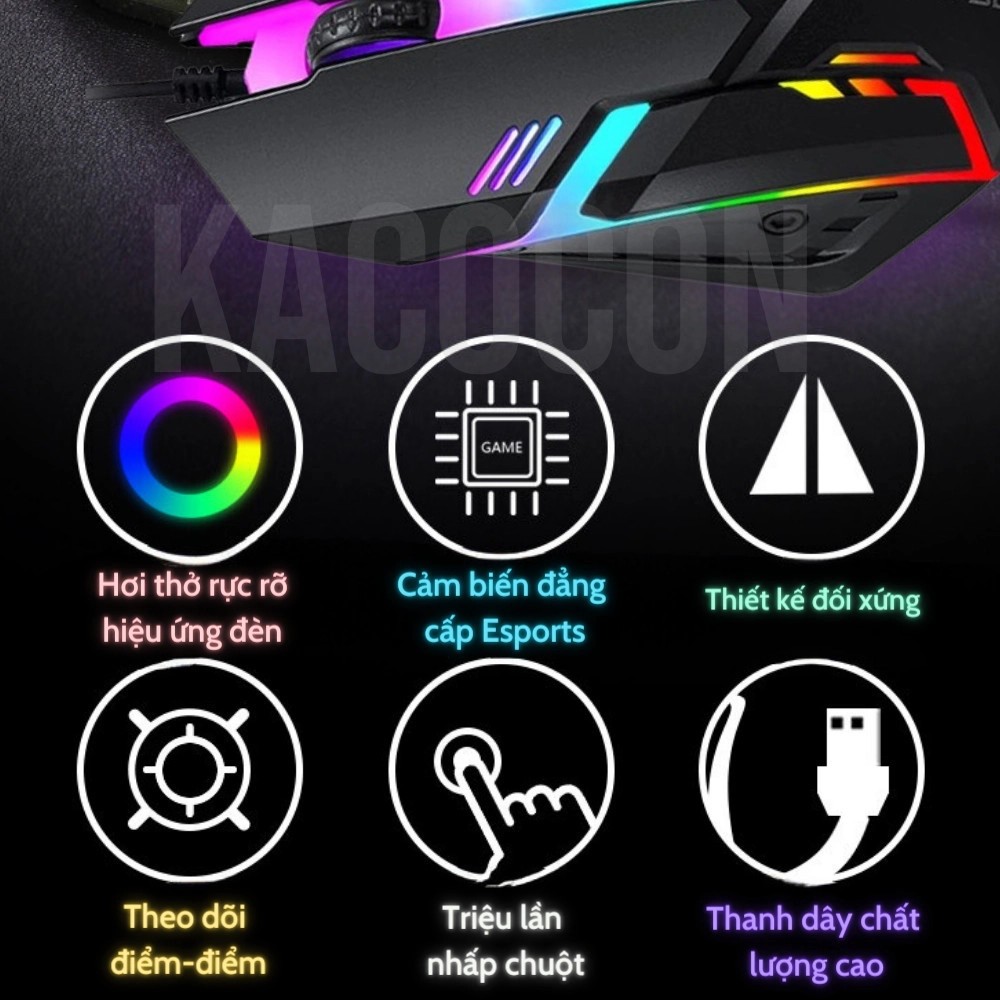 Chuột gaming KACOCON TJ-9 có dây chơi game đèn led dòng cao cấp siêu nhạy thế hệ mới 1000DPI hàng công ty mẫu mới