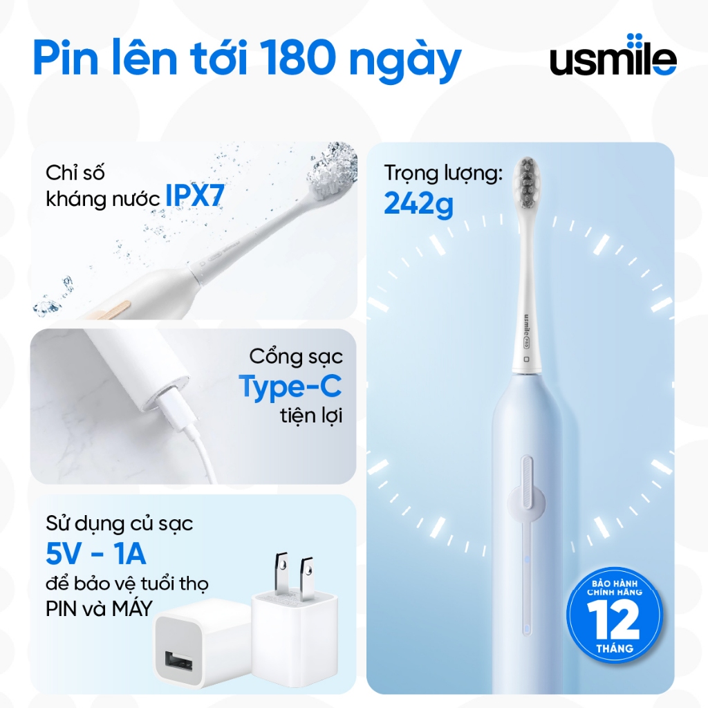 [COMBO] Bàn chải điện sóng âm usmile P1 + Tăm nước usmile CY1