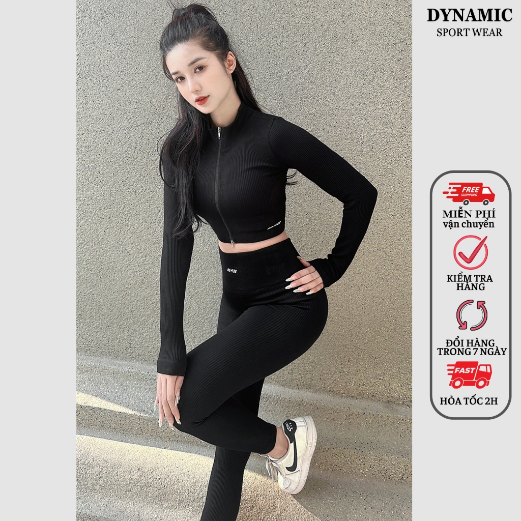 Set Quần dài và Áo dài tay Delta dệt gân đầy đặn co giãn 4 chiều ôm dáng
