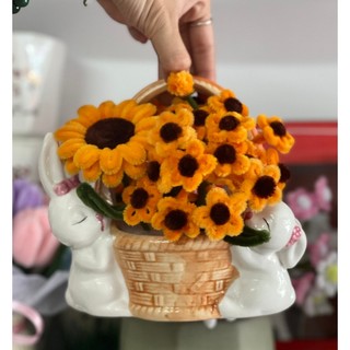 Chậu hoa hoandmade hướng dương mix hoa nhí kẽm nhung