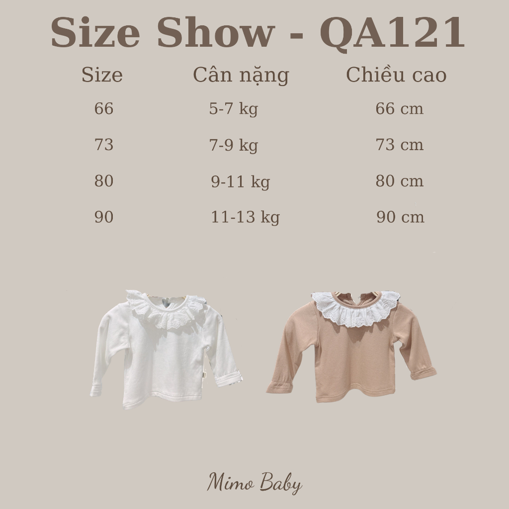 Áo trắng cổ bèo tiểu thư vải cotton dày dặn lót bông mềm mại ấm áp mùa thu đông cho bé QA121 Mimo Baby