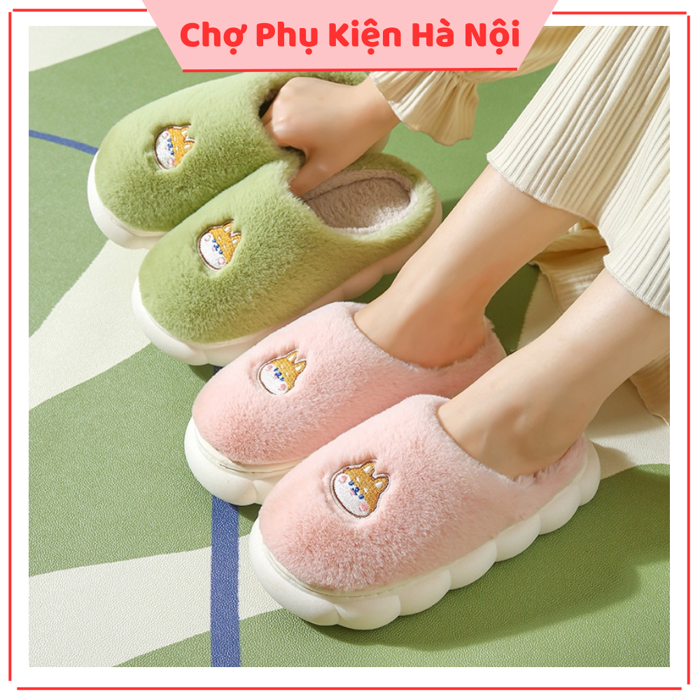 Dép Bông Thêu Hình Gấu Dễ Thương Đế Cao 4cm Lông Siêu Mềm Đế Chống Trơn A154 Chợ Phụ Kiện Hà Nội