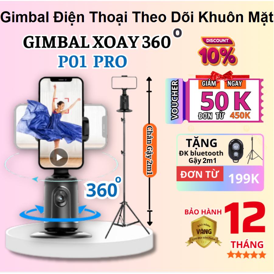 Giá Đỡ Điện Thoại Thông Minh Gimbal 360-P1, Tự Động Theo Dõi Khuôn Mặt Kèm Chân Tripods Và Remote Bluetooth