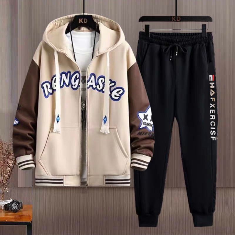 Set Bộ Áo Khoác Nam Dài Tay Có Mũ In Chữ Kèm Quần Cạp Chun Bo Gấu Thời Trang Zenkonu AO KHOAC NAM 055V1 + QUAN NAM 069V1