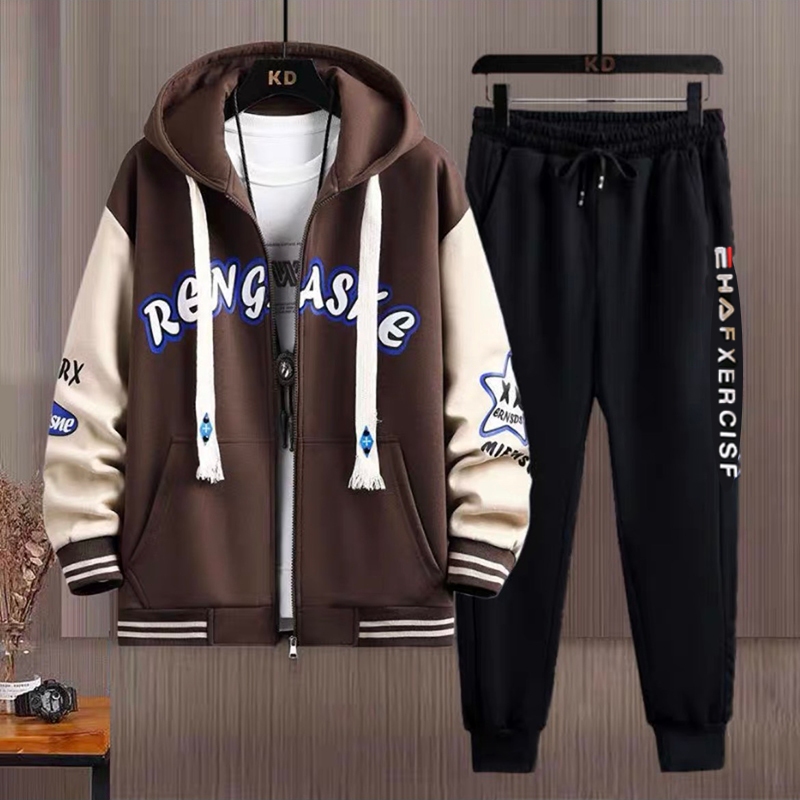 Set Bộ Áo Khoác Nam Dài Tay Có Mũ In Chữ Kèm Quần Cạp Chun Bo Gấu Thời Trang Zenkonu AO KHOAC NAM 055V1 + QUAN NAM 069V1