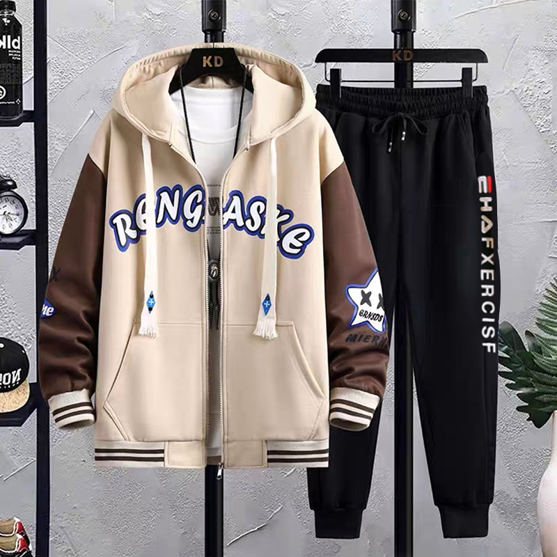 Set Bộ Áo Khoác Nỉ Nam Dài Tay Có Mũ In Chữ Phối Quần Cạp Chun Bo Gấu Thời Trang Zenkonu AO KHOAC NAM 055 + QUAN NAM 069