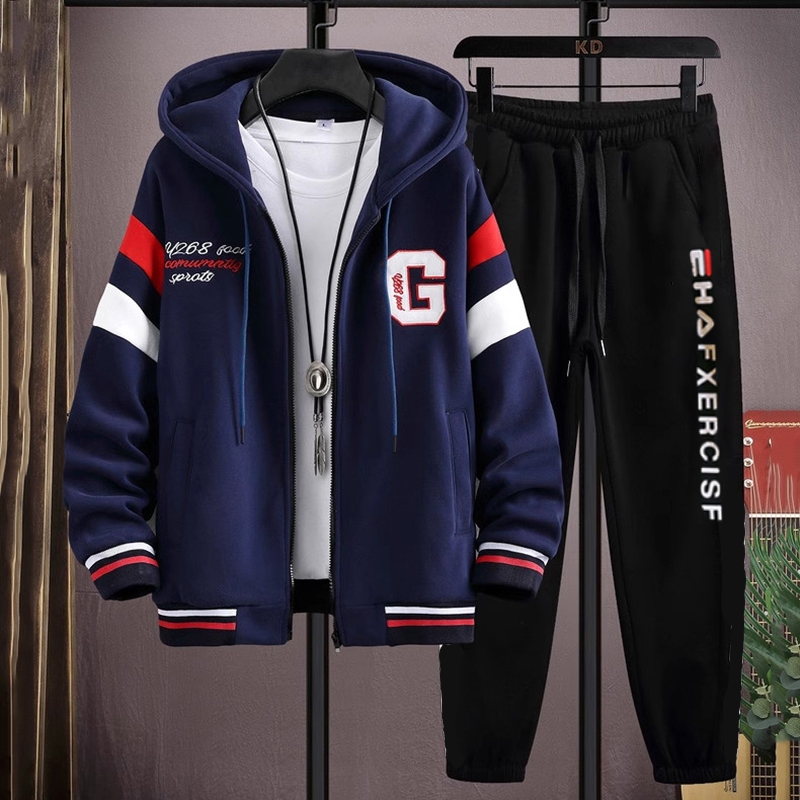 Set Bộ Áo Khoác Nam Dài Tay Khóa Kéo In Chữ Phối Quần Nỉ Bo Gấu Thời Trang Zenkonu AO KHOAC NAM 056 + QUAN NAM 069