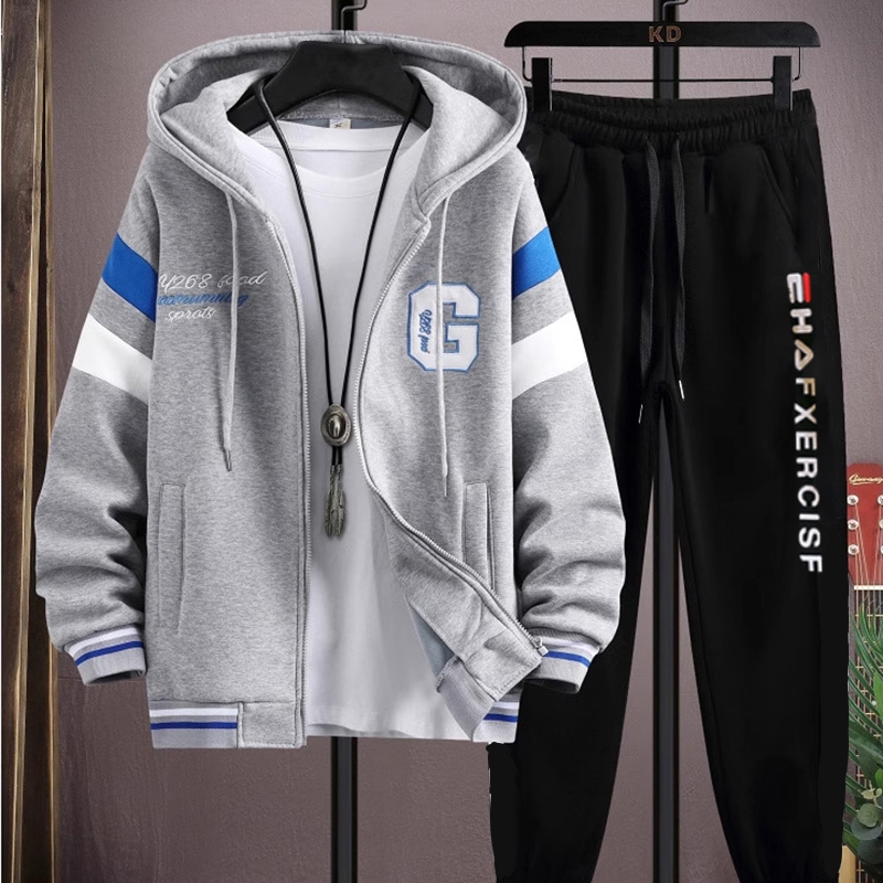 Set Bộ Áo Khoác Nam Dài Tay Khóa Kéo In Chữ Phối Quần Nỉ Bo Gấu Thời Trang Zenkonu AO KHOAC NAM 056 + QUAN NAM 069