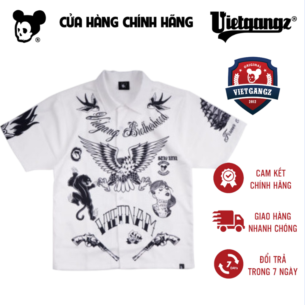 Áo Sơ Mi Unisex Form Rộng Phong Cách Đường Phố Chính Hãng VIETGANGZ "Dân Chơi" COTTON 100% Thấm Hút Mồ Hôi Cực Tốt