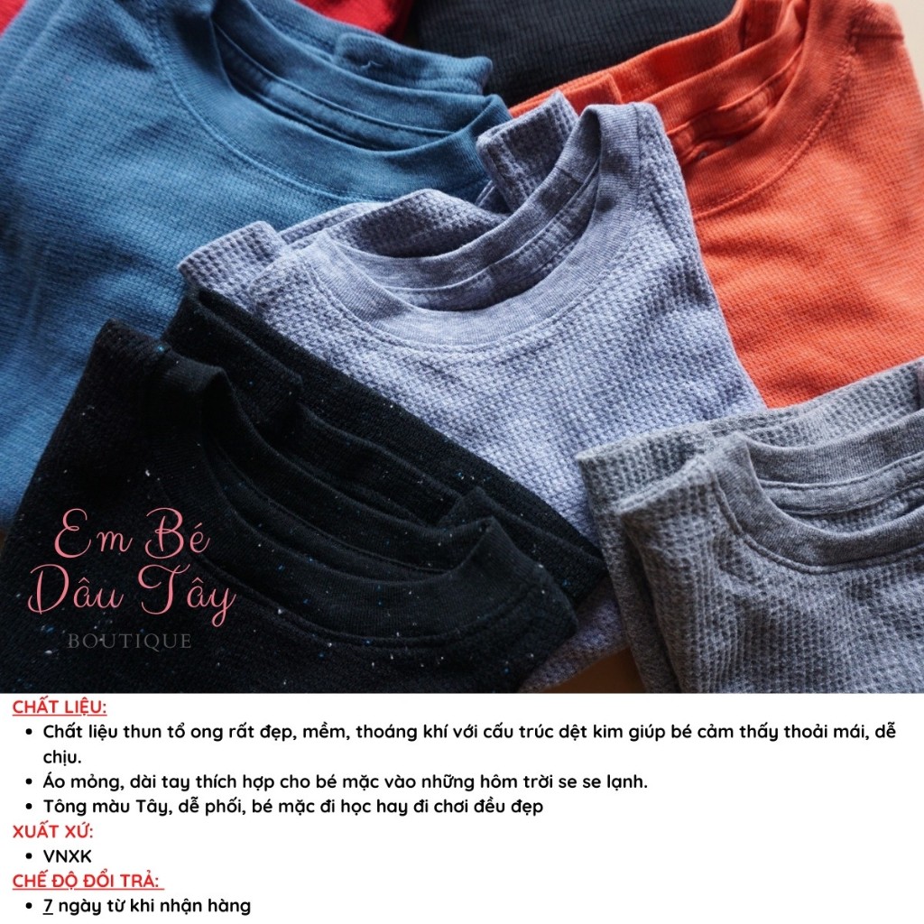 Áo thun dài tay bé trai 8-18kg chất thun tổ ong xịn đẹp C&J VNXK size 12M-5T, áo thu đông bé trai chất tổ ong