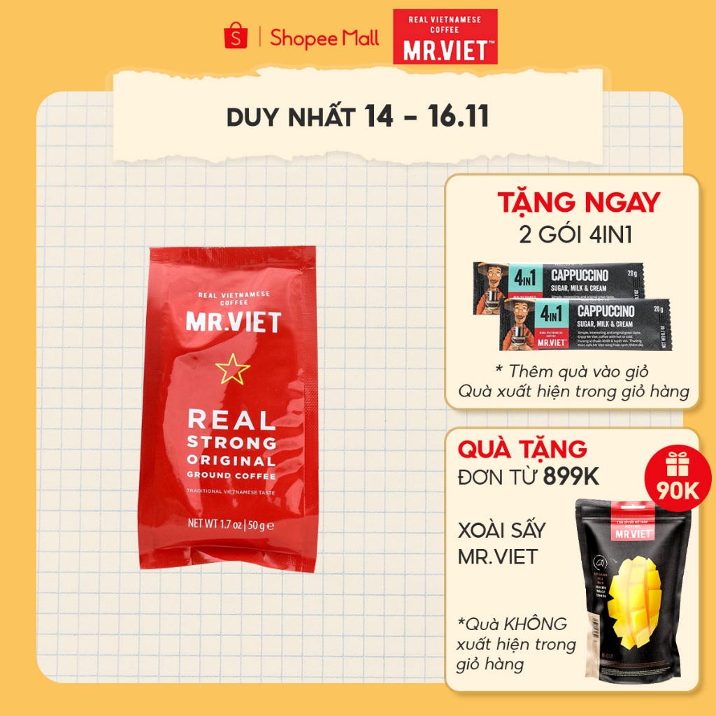 Cà phê Real Strong Orginal, thành phần rang xay Arabica và Robusta, vị mạnh mẽ - MR.VIET Coffee