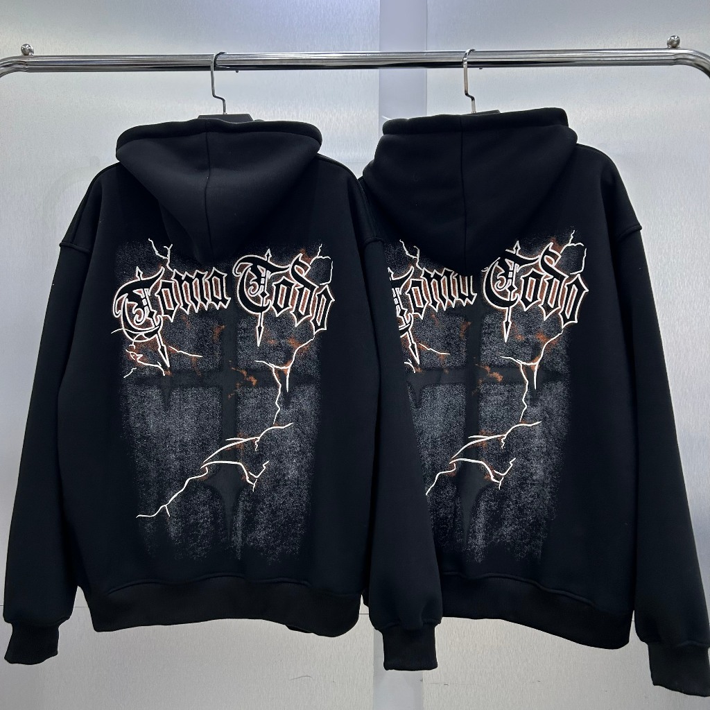 Áo Hoodie in hình Thánh Giá Sấm Sét form rộng - Thời trang nam nữ Unisex Streetwear Hàn Quốc