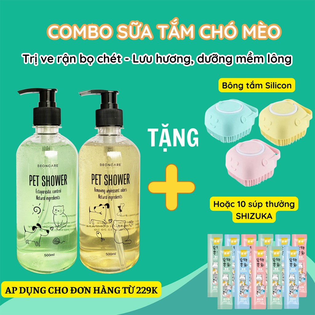 Combo Sữa tắm chó mèo Beoncare thơm lâu, dưỡng mềm lông, giảm ve bọ chai 500ML