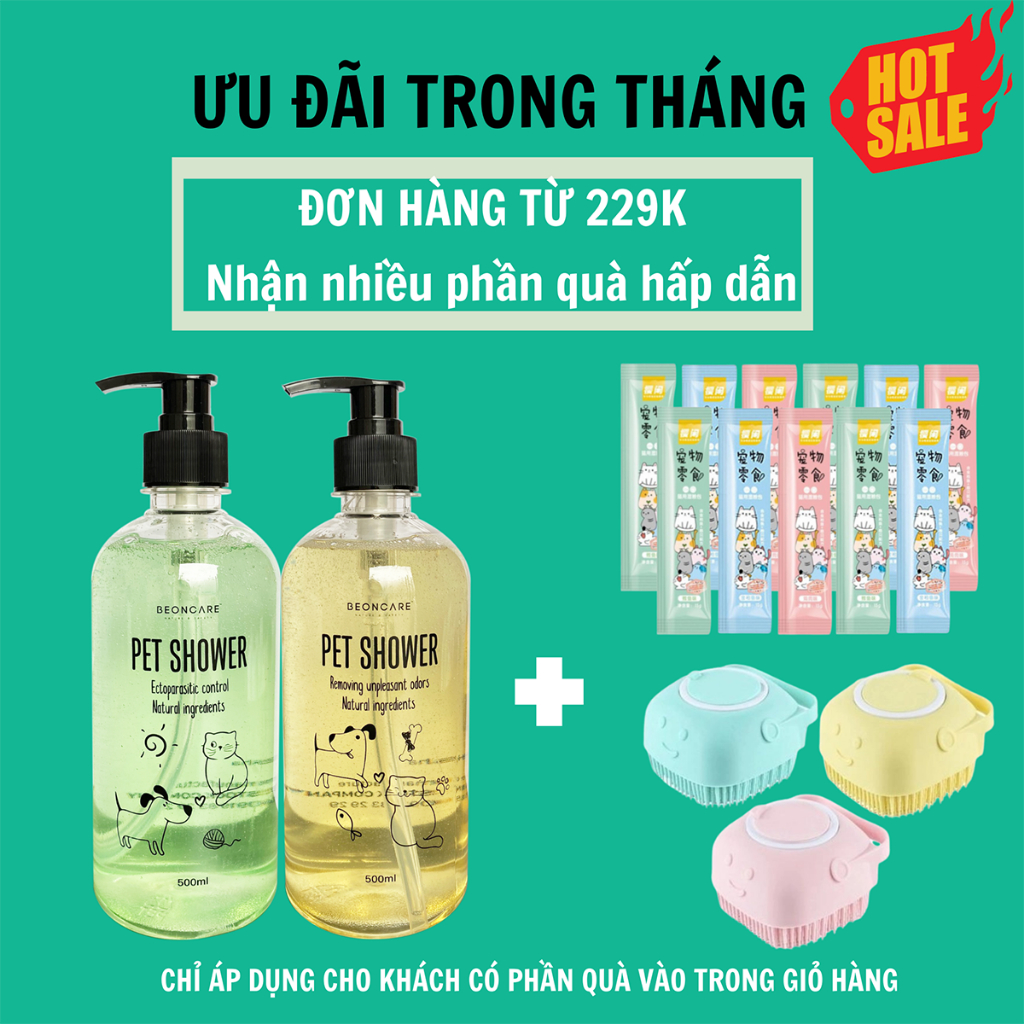 Combo Sữa tắm chó mèo Beoncare thơm lâu, dưỡng mềm lông, giảm ve bọ chai 500ML