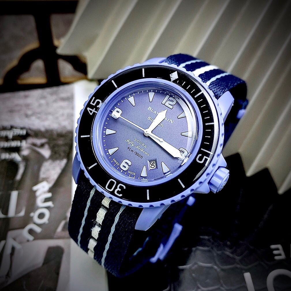 Đồng hồ nam Blancpain x Swatch SO35A100 Bioceramic Atlantic Ocean Watch 42.3mm, Full box, Luxury Diamond Watch