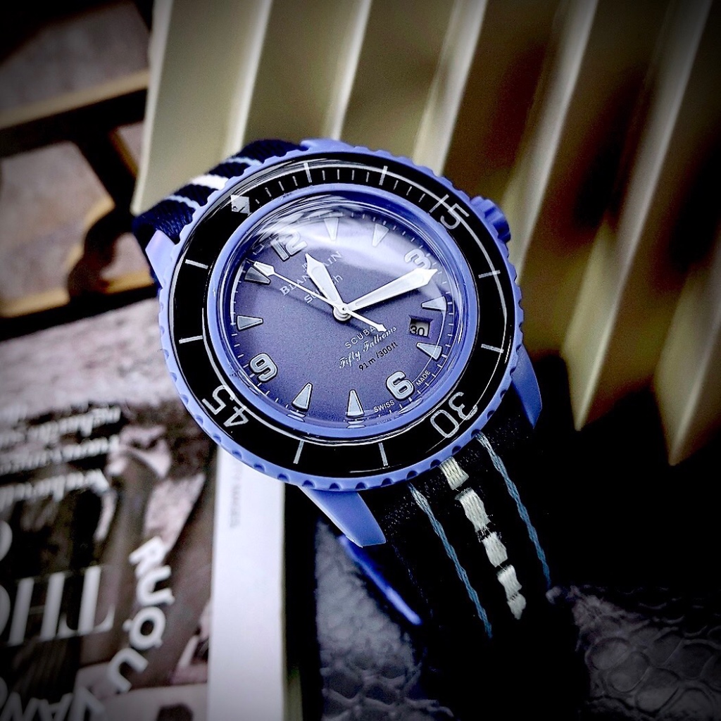 Đồng hồ nam Blancpain x Swatch SO35A100 Bioceramic Atlantic Ocean Watch 42.3mm, Full box, Luxury Diamond Watch