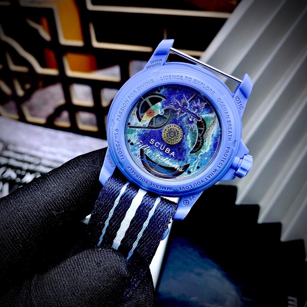 Đồng hồ nam Blancpain x Swatch SO35A100 Bioceramic Atlantic Ocean Watch 42.3mm, Full box, Luxury Diamond Watch