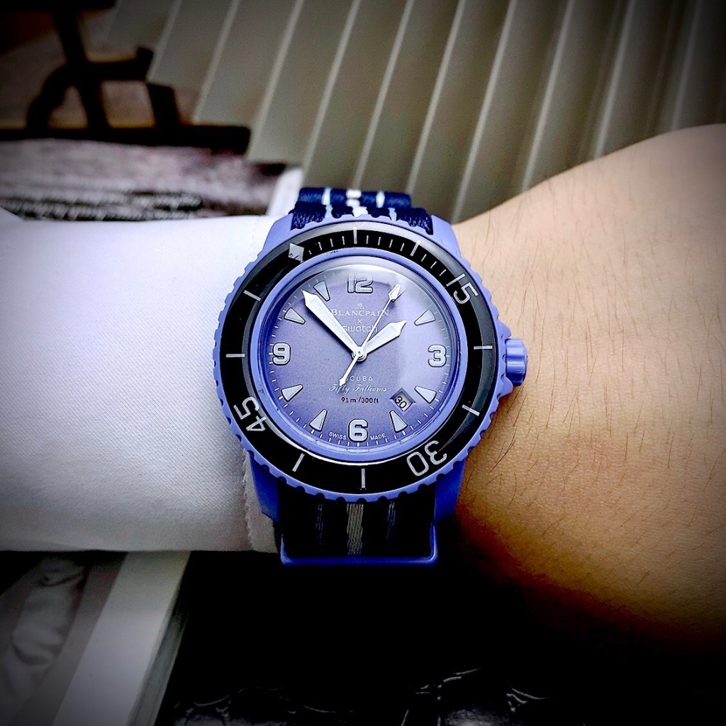 Đồng hồ nam Blancpain x Swatch SO35A100 Bioceramic Atlantic Ocean Watch 42.3mm, Full box, Luxury Diamond Watch