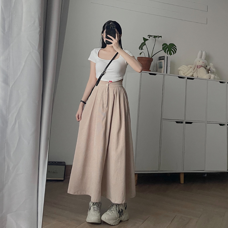 Chân váy nữ dài chất vải nhung gân ABEY 3438 - Jemcloset