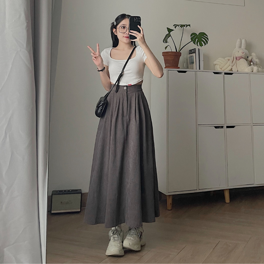 Chân váy nữ dài chất vải nhung gân ABEY 3438 - Jemcloset